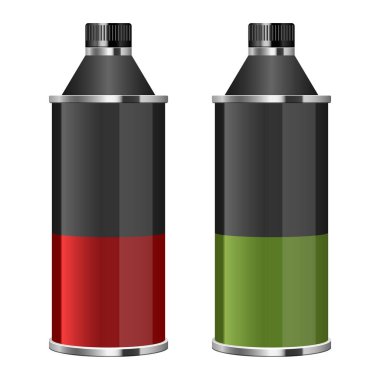 Motor yağı metalik şişe vektör tasarımı çizimi beyaz arkaplanda izole edildi