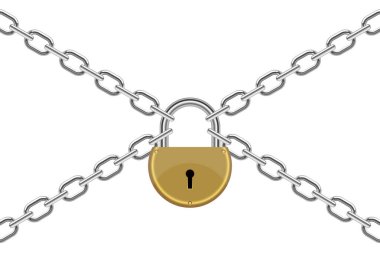 Beyaz arkaplanda izole edilmiş zincir vektör tasarımı illüstrasyonlu asma kilit