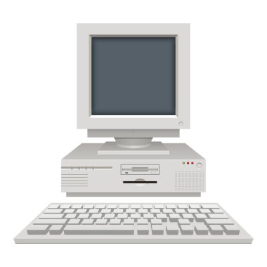 Beyaz arkaplanda izole edilmiş eski vintage pc vektör tasarımı çizimi