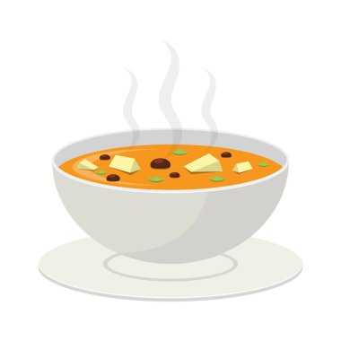 Sıcak sebze çorbası vektör tasarımı beyaz arkaplanda izole edilmiş.