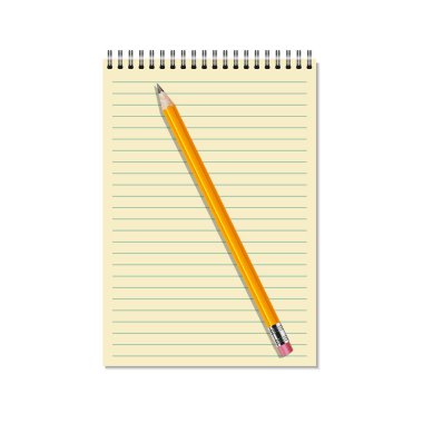 Beyaz arkaplanda izole edilmiş gerçekçi defter vektör tasarımı çizimi