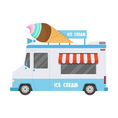 Dondurma araba vektör tasarımı beyaz arkaplanda izole edilmiş