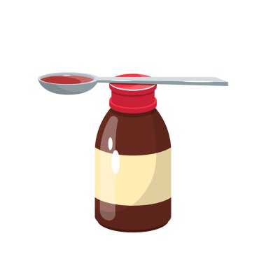 Beyaz arkaplanda izole edilmiş ilaç şurubu şişe vektör tasarımı çizimi