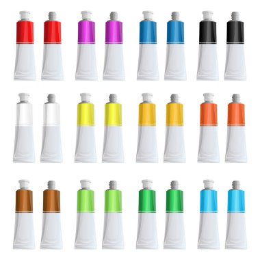 Boyama vektör tasarımı çizimi için boya tüpleri beyaz arkaplanda izole