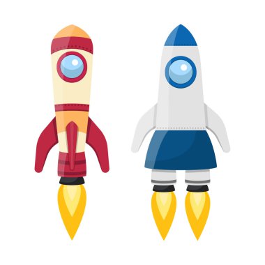 Uzayda uçan bir uzay gemisinin beyaz arkaplanda izole edilmiş sanatsal düz çizimi