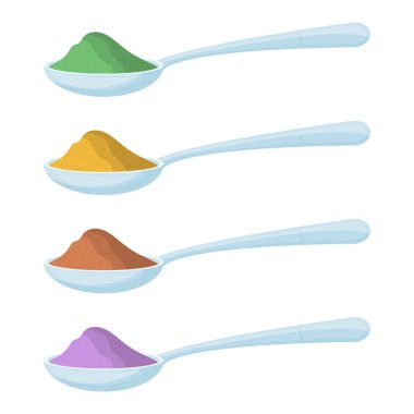 Beyaz arkaplanda izole edilmiş toz toz vektör tasarım illüstrasyonlu kaşık