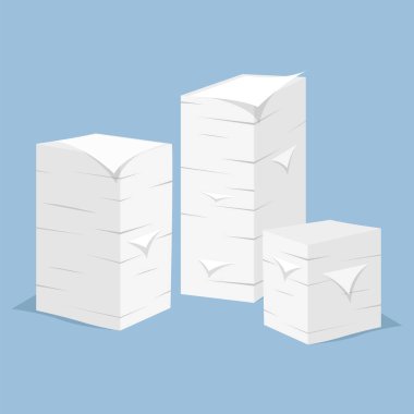 Mavi arkaplanda izole edilmiş beyaz sayfa vektör tasarımı çizimi yığını