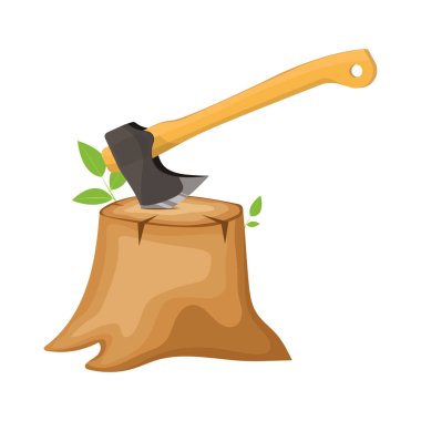 Beyaz arkaplanda izole edilmiş kütük vektör tasarımı illüstrasyonundaki balta