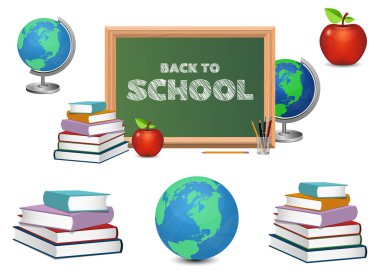 Beyaz arkaplanda izole edilmiş okul vektör tasarımı illüstrasyonuna dön