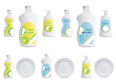 Bulaşık deterjanı şişe tasarımı çizimi beyaz arkaplanda izole