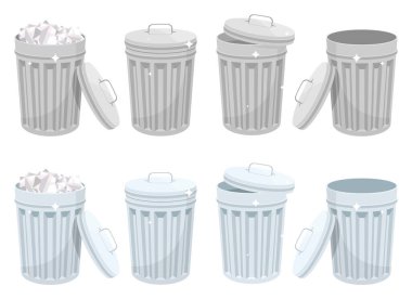 Metalik çöp kutusu vektör tasarımı beyaz arkaplanda izole edildi