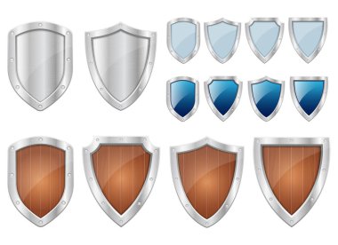 Beyaz arkaplanda izole edilmiş koruma metalik kalkan vektör tasarımı çizimi