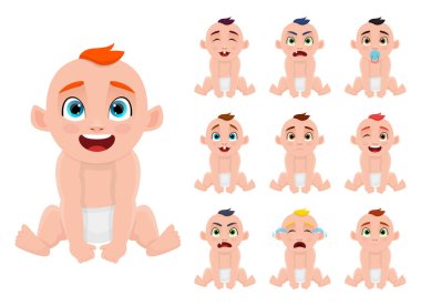 Beyaz arkaplanda izole edilmiş şirin bebek vektör tasarımı çizimi