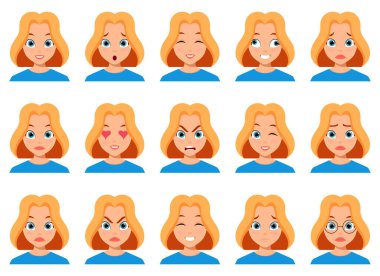 Beyaz arkaplanda izole edilmiş kadın yüz ifadesi vektör tasarımı çizimi