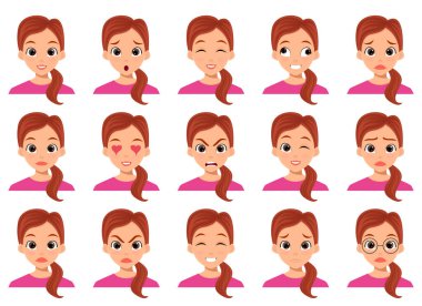 Beyaz arkaplanda izole edilmiş kadın yüz ifadesi vektör tasarımı çizimi