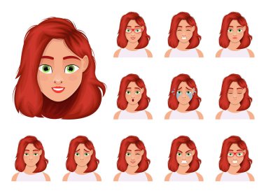 Beyaz arkaplanda izole edilmiş kadın yüz ifadesi vektör tasarımı çizimi