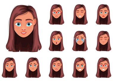 Beyaz arkaplanda izole edilmiş kadın yüz ifadesi vektör tasarımı çizimi