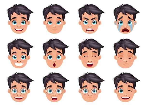 Boy Face Expression Vector Design Illustration Isolated White Background — Stock Vector