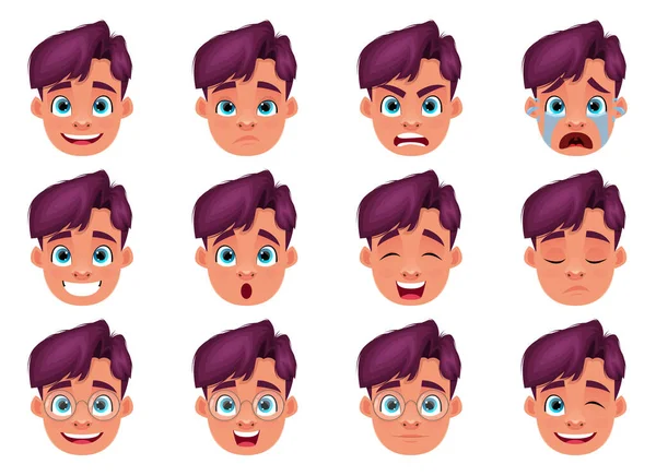 Boy Face Expression Vector Design Illustration Isolated White Background — Stock Vector