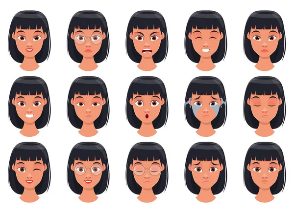 白地に隔離された女性の顔の表情ベクトルデザインイラスト — ストックベクタ