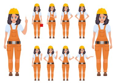 Beyaz arka planda izole edilmiş küçük kız işçi vektör tasarımı çizimi