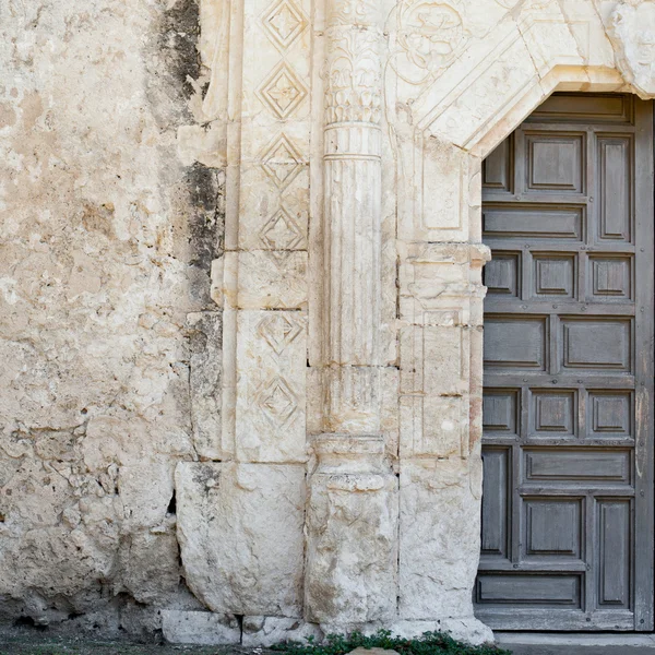 Gros plan de la maçonnerie sur le vieux mur de la mission de San Antonio — Photo