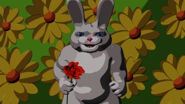 ウサギは花にバラと指輪を与えます — ストック動画