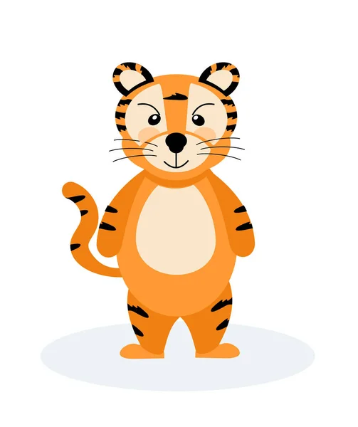 Веселый Полосатый Тигр Символ 2022 Года Векторная Иллюстрация Выделена Белом — стоковый вектор