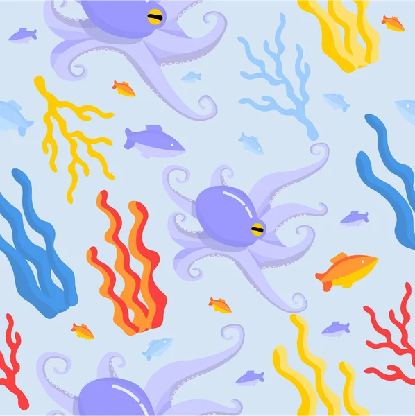 Journée Mondiale Des Océans Modèle Vectoriel Monde Sous Marin Poissons — Image vectorielle