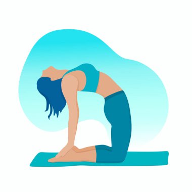 Genç, aktif, çekici bir kız minderde yoga yapıyor. Ustrasan pozu. Meditasyon, esneme, sağlıklı yaşam tarzı.