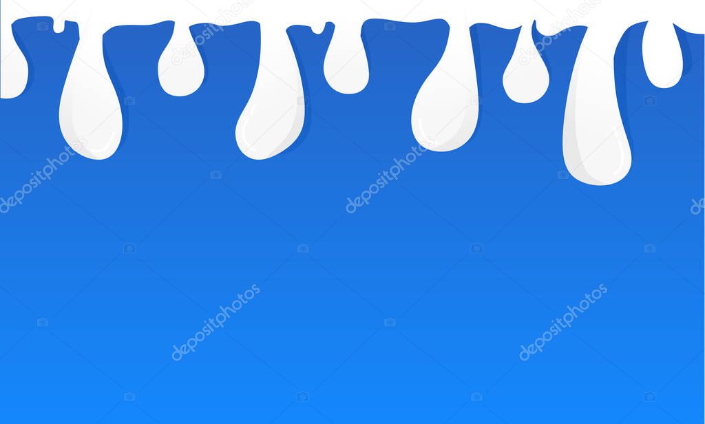 Drops of milk on a blue background. Vector illustration with space for text.