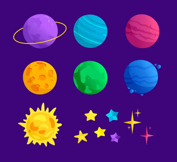 Colorful Vector Illustration Set Space Theme Stars Sparks Different Colors — Stock Vector