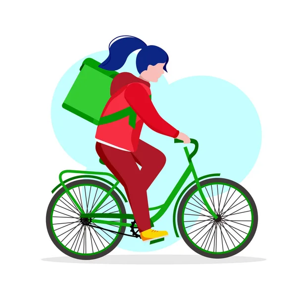 Υπηρεσία Παράδοσης Ένα Κορίτσι Courier Ένα Ποδήλατο Παραδίδει Μια Online — Διανυσματικό Αρχείο