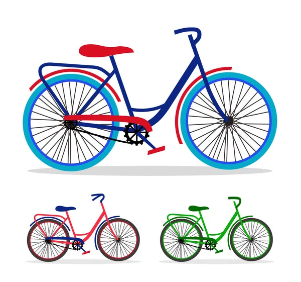 Illustrazione Vettoriale Set Tre Biciclette Diversi Colori Puoi Usarlo Poster — Vettoriale Stock