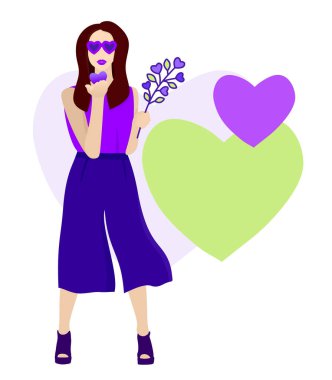 Gözlüklü genç bir kız öpücük yolluyor. Dünya Öpüşme Günü tatili afişi.