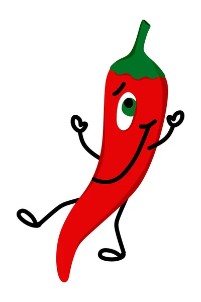 Chili Pepper ist ein lustiger Tänzer mit Händen und Füßen. Vektorillustration in flachem Stil. Es kann für Webseiten, mobile Apps, Aufkleber, Drucke auf Kleidung und Stoff verwendet werden. — Stockvektor