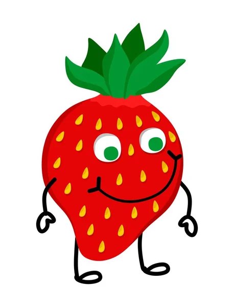Erdbeeren sind lustig und lustig mit Händen und Füßen. Vektorillustration in flachem Stil. Es kann für Webseiten, mobile Apps, Aufkleber, Drucke auf Kleidung und Stoff verwendet werden. — Stockvektor