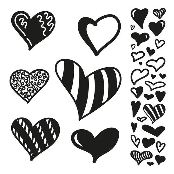 Ένα σύνολο καρδιών σε μαύρο και άσπρο στυλ που απομονώνονται σε λευκό φόντο. Comics Doodles Αφηρημένη Graffiti απεικόνιση διάνυσμα εικονογράφηση — Διανυσματικό Αρχείο