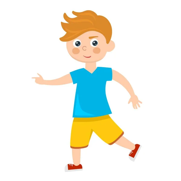 Een vrolijke jongen in gele shorts in een cartoon stijl. — Stockvector