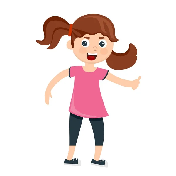 Muchacha divertida en una camiseta rosa en un estilo de dibujos animados. Ilustración vectorial. — Vector de stock