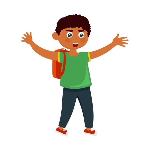 Un chico alegre con una mochila en un estilo de dibujos animados. — Vector de stock