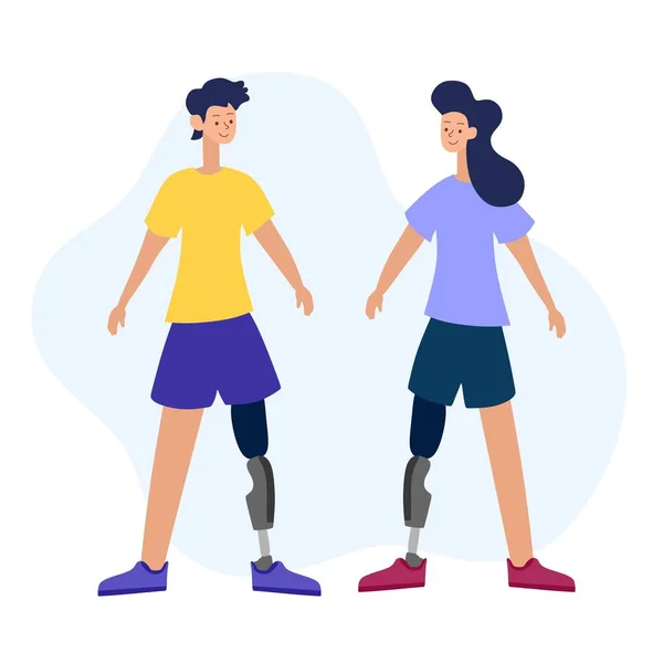 Illustration vectorielle de personnes handicapées dans un style de dessin animé. Une personne handicapée avec une prothèse de jambe. Une prothèse, une personne handicapée sur fond blanc. — Image vectorielle