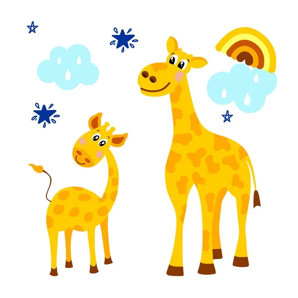 Conjunto Dos Camellos Estilo Dibujos Animados Con Elementos Decorativos Para — Vector de stock