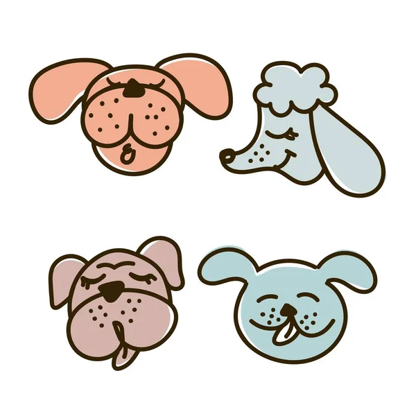 Cães engraçados conjunto de 4 peças em um fundo branco, bulldog, beagle e poodle ilustração vetorial em um estilo plano. Para uso na impressão de lembranças, cartões postais e têxteis. —  Vetores de Stock