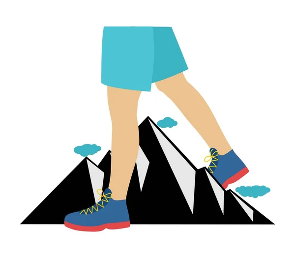 Mountains and legs that step over it. The phrase Mountains are knee-deep. Vector illustration — Vettoriale Stock