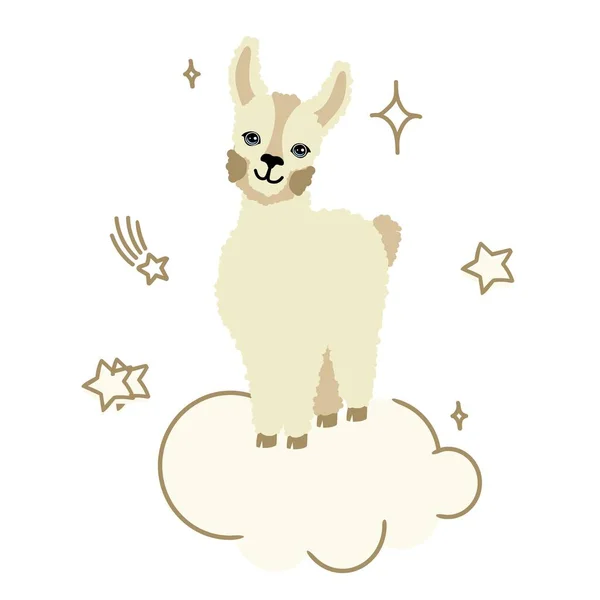 Alpaca llama is funny on a white background with stars. For printing on textiles, souvenirs and posters. Vector illustration. — Vector de stock