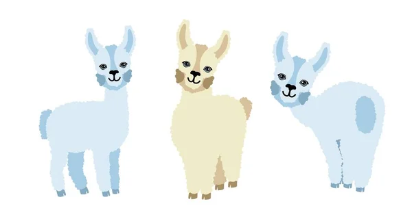 Alpaca llamas set of three on a white background. For printing on textiles, souvenirs and posters. Vector illustration. — Vector de stock