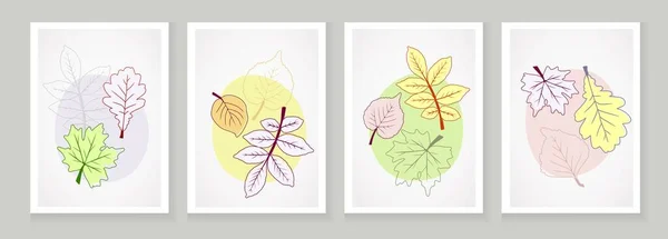 Affiche à la mode sur le thème d'automne. Les feuilles sont en chêne, bouleau, peuplier faux-tremble, érable. Espace pour copier. Applicable pour l'impression, affiches, cartes postales, sites Web. Illustration vectorielle. — Image vectorielle