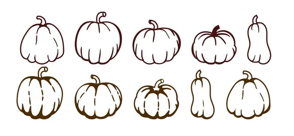 Pompoenset Set Van Stuks Halloween Vectorillustratie — Stockvector