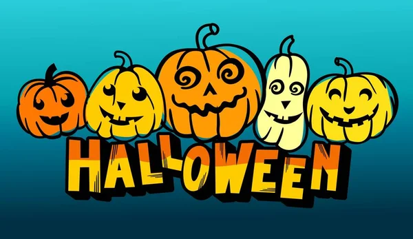 Halloween Poster Celebrazione Halloween Con Fantasmi Zucche Gatto Nero Pipistrelli — Vettoriale Stock
